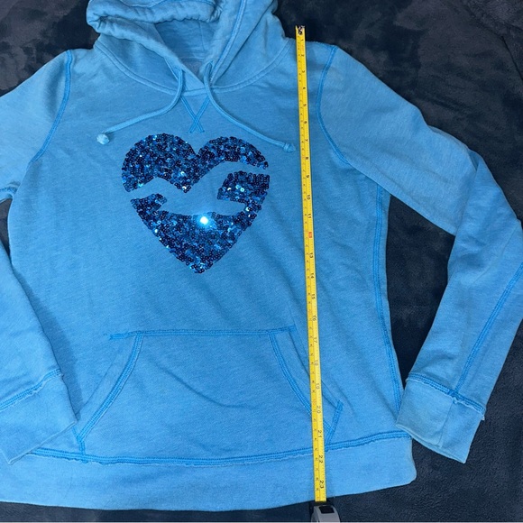 Y2K Hollister Blue Heart Sequin Bird Logo Fleece Sweatshirt/Hoodie - Picture 7 of 7